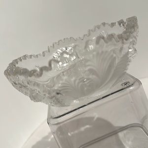 Vintage Clear Cut Glass Finger Berry Bowls Sawtooth Edge Frosted Leaves (00990)